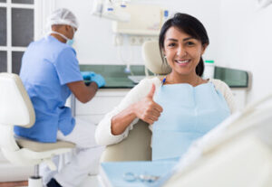 Asian woman sitting in family dentist office Torrance 